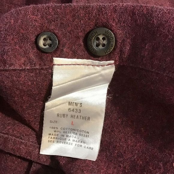 Woolrich Button Up Shirt Long Sleeve Cotton Ruby - Picture 5 of 7